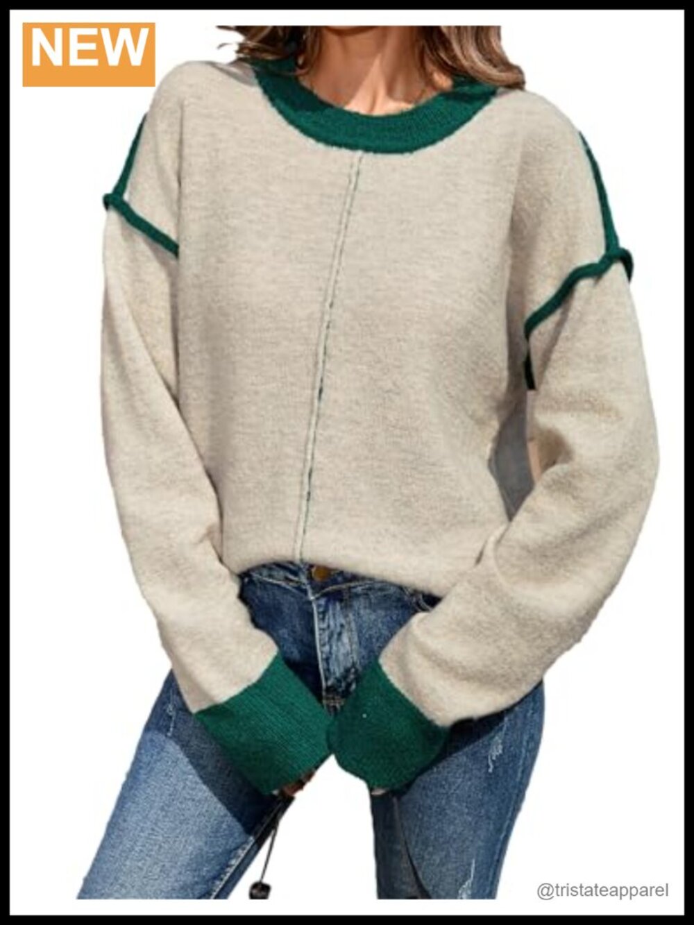 Women's Oversized Color Block Crew Neck Sweater